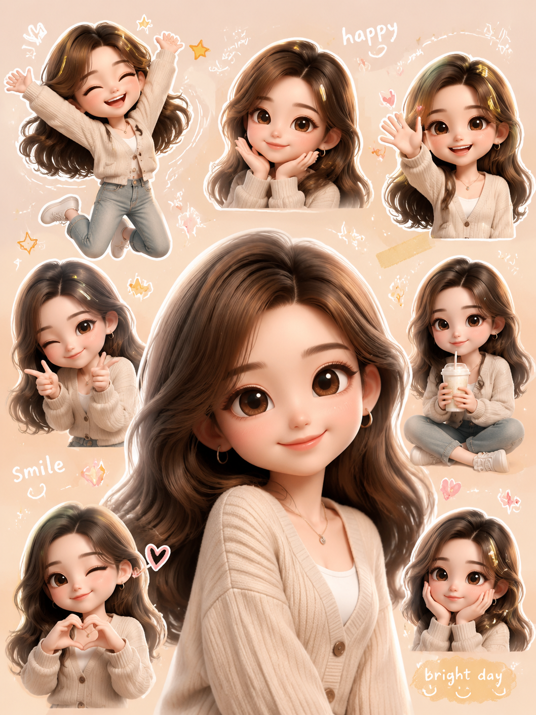 3D chibi-style social video concept with mini character poses